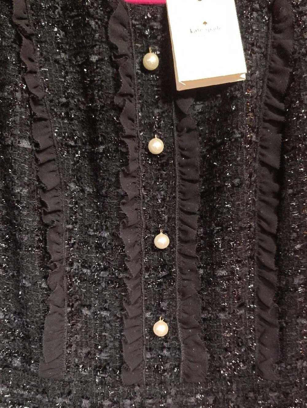 kate spade Black Tweed Pearl-Button Midi Dress